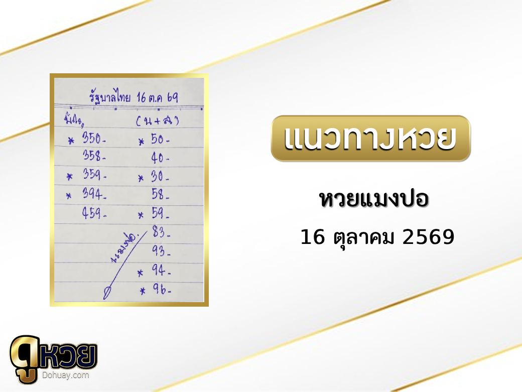 หวยแมงปอ 16/10/2569